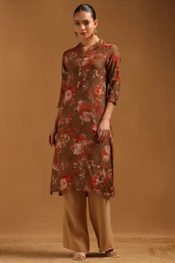 Brown Desert Storm Floral Kurta