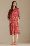 Fuchsia Muslin Floral Print Kurta