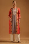 Rust Pure Cotton Floral Kurta