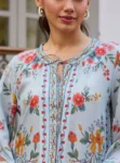 Erohi Lawn Blue Long Kaftan Co-ord Set