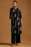 Black Rayon Botanical Kurta