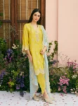 Phulkari Cupro Satin Lime Green Kurta Set
