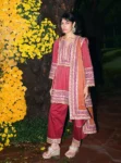 Utsavi Red Banarsi Kurta With Farshi Salwar