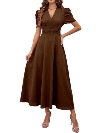 Girl's & Women's Solid Color V-Neck A-Line Maxi Dress for Women