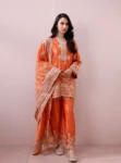 Saaj Cupro Satin Orange Kurta Set