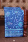 Printed Silk Saree In Cobalt Blue With Floral Design