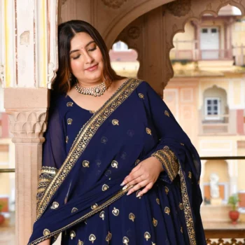 Enchanted Navy Sequin Embroidered Georgette Anarkali Lehenga Set