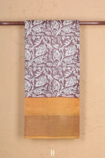 Tussar Silk Saree In Brown With Floral Design