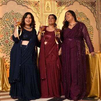 Martini- Navy Blue Sequin Embellished Drape Saree Set with Cape