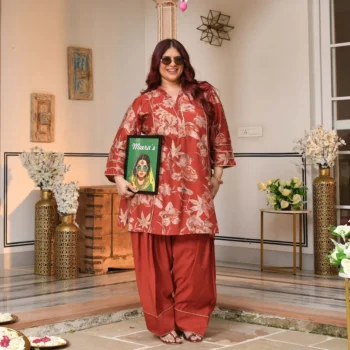 Shakti- Rusty Orange Floral Modal Viscose Farshi Co-ord Set