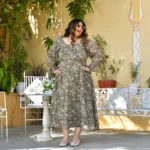 Green Reverie- Olive Floral Georgette Aline Dress