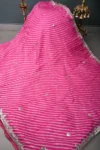 Pink-White Kota Doria Cotton Saree with Leheria Design and Gota Patti Minimal Border