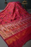 Rani Pink Semi Silk Ikkat Patola Style Saree with Animal Motifs and Contrast Tissue Border
