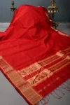 Red Handwoven Maheshwari Silk Cotton Saree with Muted Stripes and Zari Borders