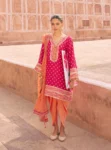 Survani Bemberg Satin Fuschia Kurta With Orange Salwar