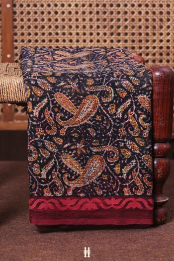 Chiffon Saree In Black With Paisley Printed Design