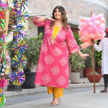 Ghoomo Phiro- Pink Bandhani Embroidered Pure Cotton Kurta