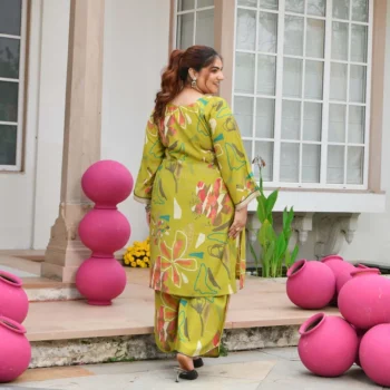 Malvika- Lime Floral Modal Viscose Co-ord Set