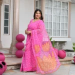 Nazakat- Gulabi Bandhani Applique Chiffon Pre-drape Saree
