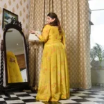 Butter Bouquet- Bright Yellow Floral Printed Pure Organza Anarkali Set