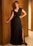 BLACK SEQUIN PRE-DRAPED SAREE WITH SIDE SLIT