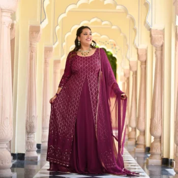 Wine Thread Embroidered Georgette Anarkali Dress